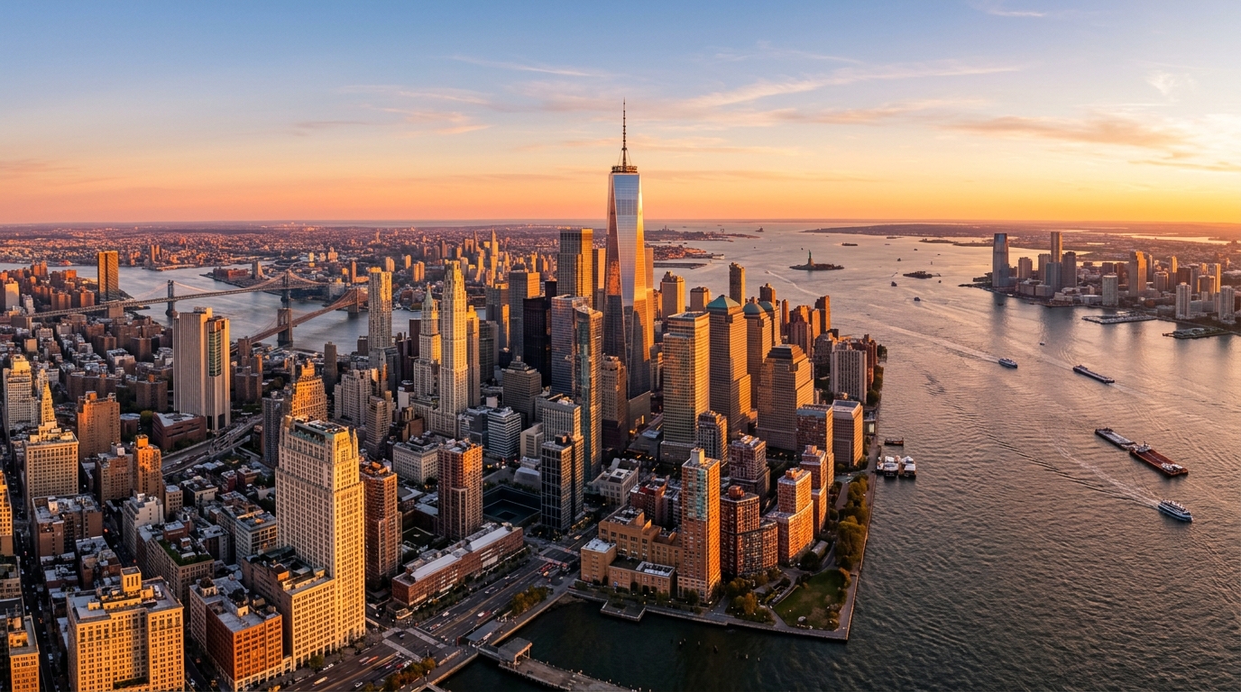 City skyline at golden hour