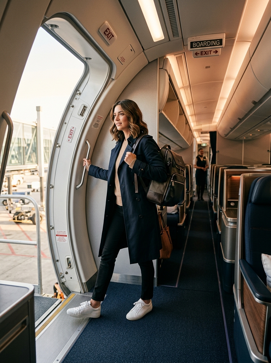 Traveller boarding an international flight